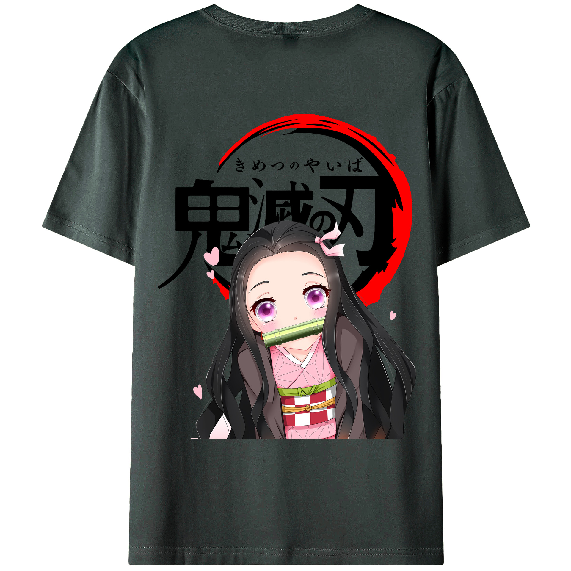 （画像用） 鬼滅の刃（きめつのやいば）竈門 禰󠄀豆子／かまど ねずこ Kamado Nezuko 綿100％ メンズ半袖Tシャツ（バックプリント） 通気性